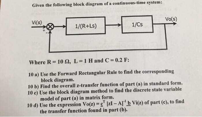 Solved Given the following block diagram of a | Chegg.com