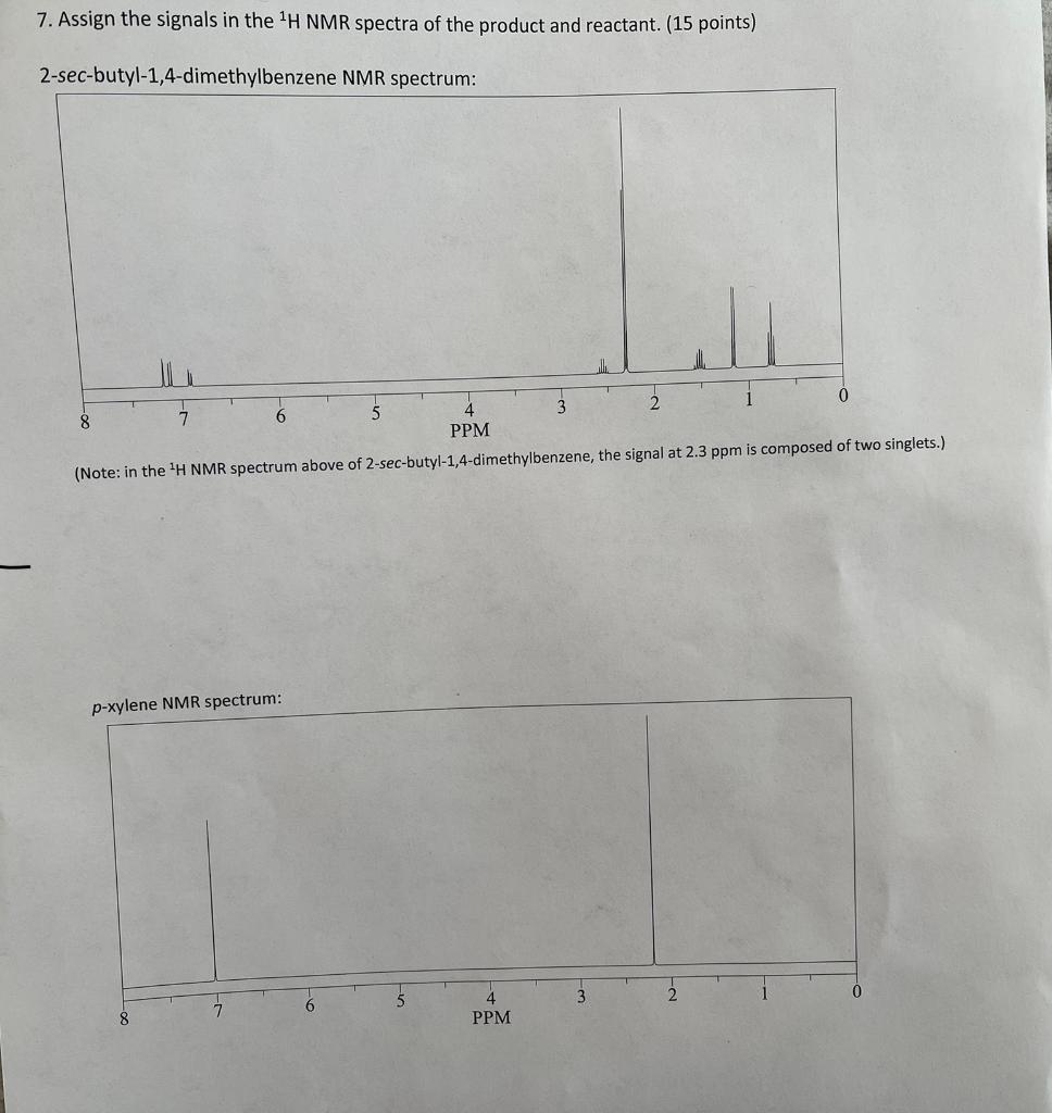 7. Assign the signals in the \( { }^{1} \mathrm{H} \) NMR spectra of the product and reactant. ( 15 points)
2-sec-butvl-1.4-d