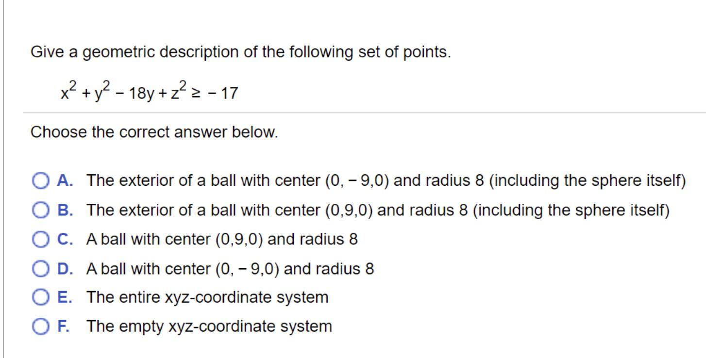 Solved Give A Geometric Description Of The Following Set Of | Chegg.com