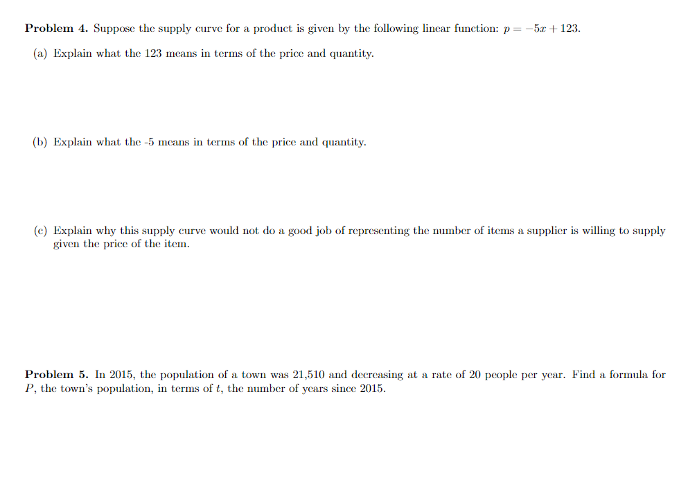 Solved Problem 4. Suppose The Supply Curve For A Product Is | Chegg.com