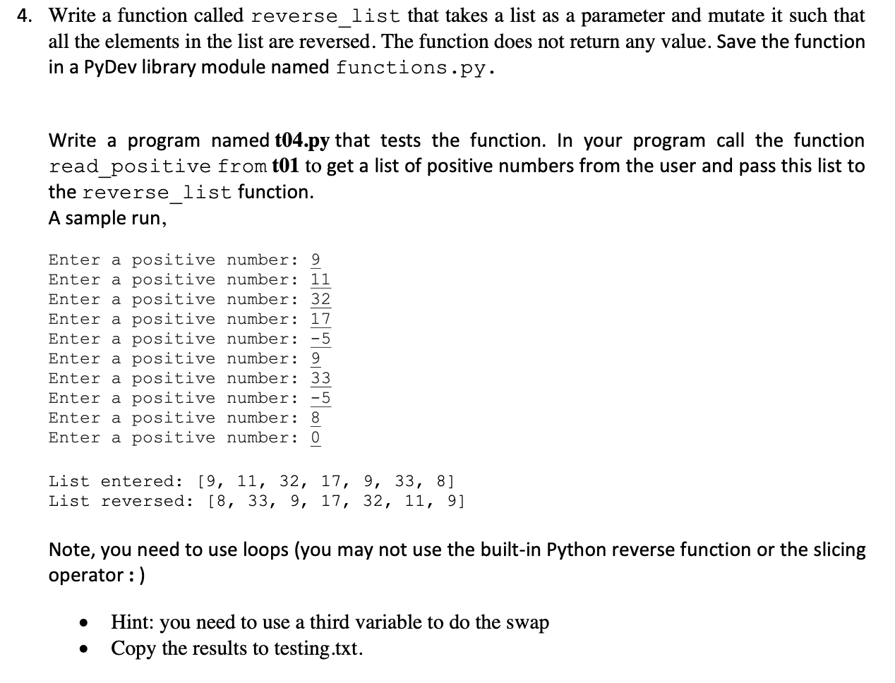 Solved 4. Write a function called reverse_list that takes a 