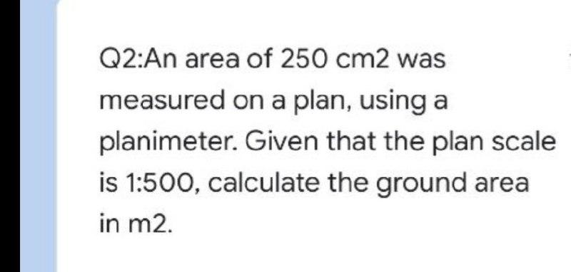 Solved Q2:An area of 250 cm2 was measured on a plan, using a | Chegg.com