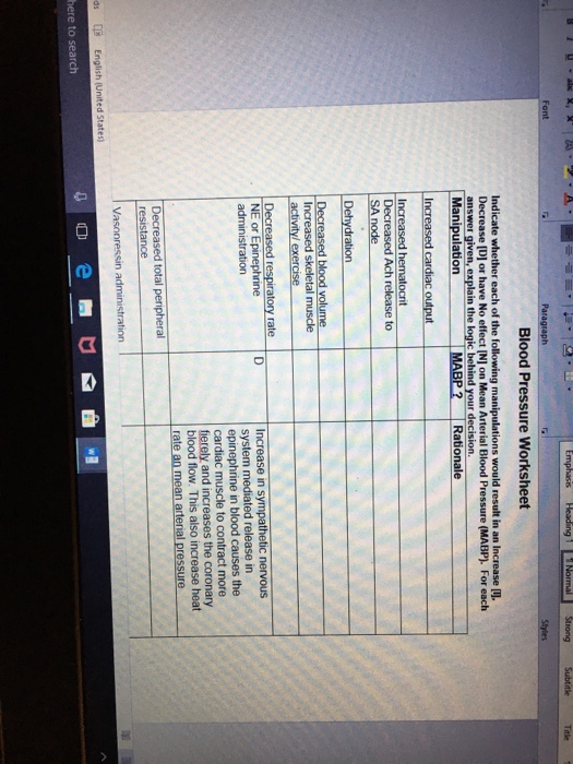 Solved Blood Pressure Worksheet Indicate whether each of the | Chegg.com