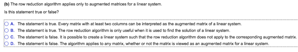 Solved b The row reduction algorithm applies only to Chegg