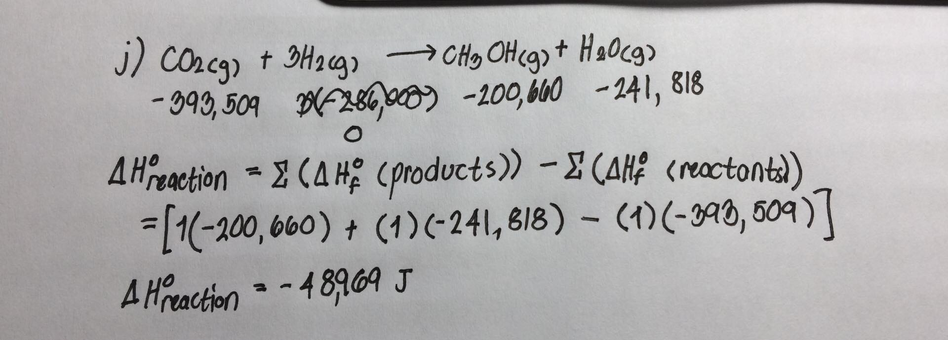 Solved CO2(g) + 3H2(g) → CH3OH(g) + H2O(g) Determine the | Chegg.com