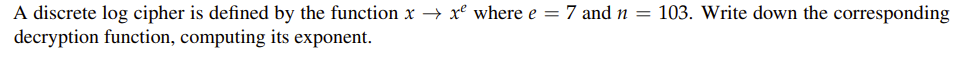 Solved A discrete log ﻿cipher is defined by the function | Chegg.com