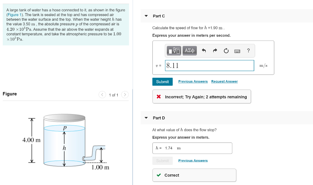 Solved Part A large tank of water has a hose connected to | Chegg.com