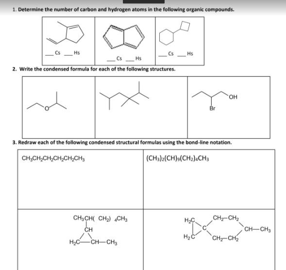 Solved 1. Determine the number of carbon and hydrogen atoms | Chegg.com