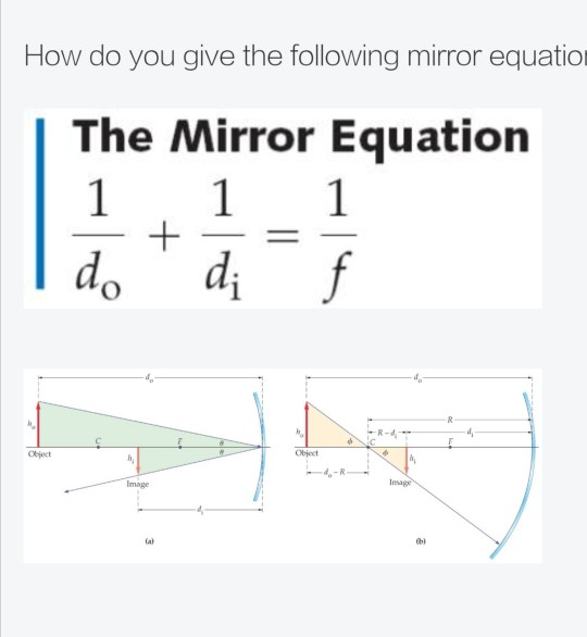 Solved How do you give the following mirror equation The