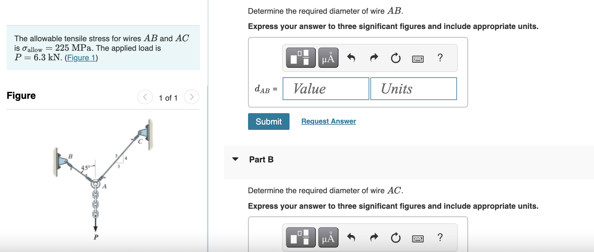 Solved Determine The Required Diameter Of Wire AB. The | Chegg.com