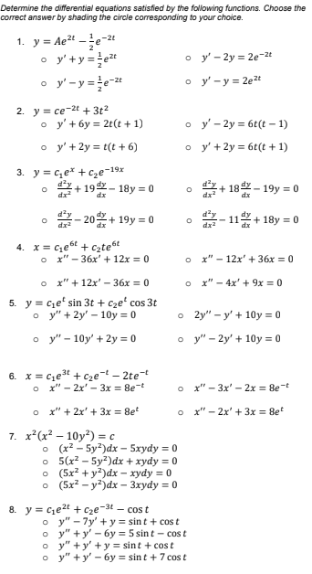 Solved o Determine the differential equations satisfied by | Chegg.com