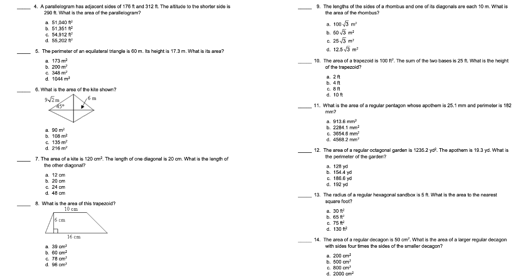 Solved 9 The Lengths Of The Sides Of A Rhombus And One Of Chegg Com