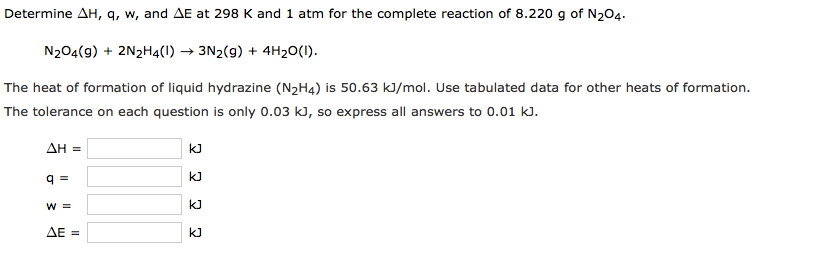 Solved Determine Ah Q W And Ae At 298 K And 1 Atm For Chegg Com