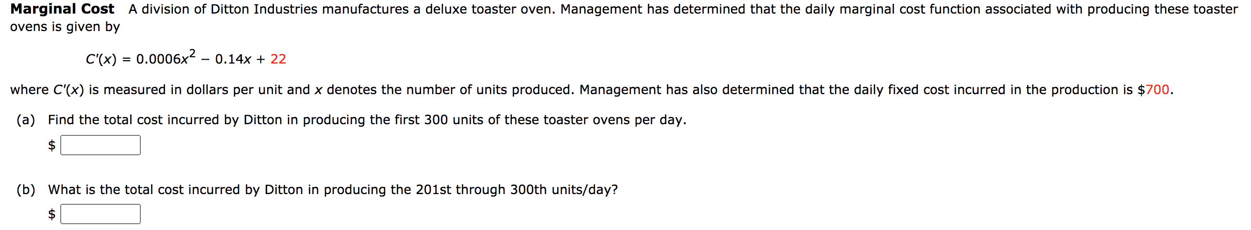 Solved Marginal Cost A division of Ditton Industries | Chegg.com