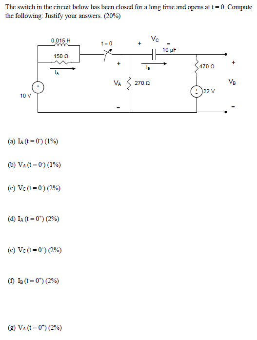 Solved The switch in the circuit below has been closed for a | Chegg.com