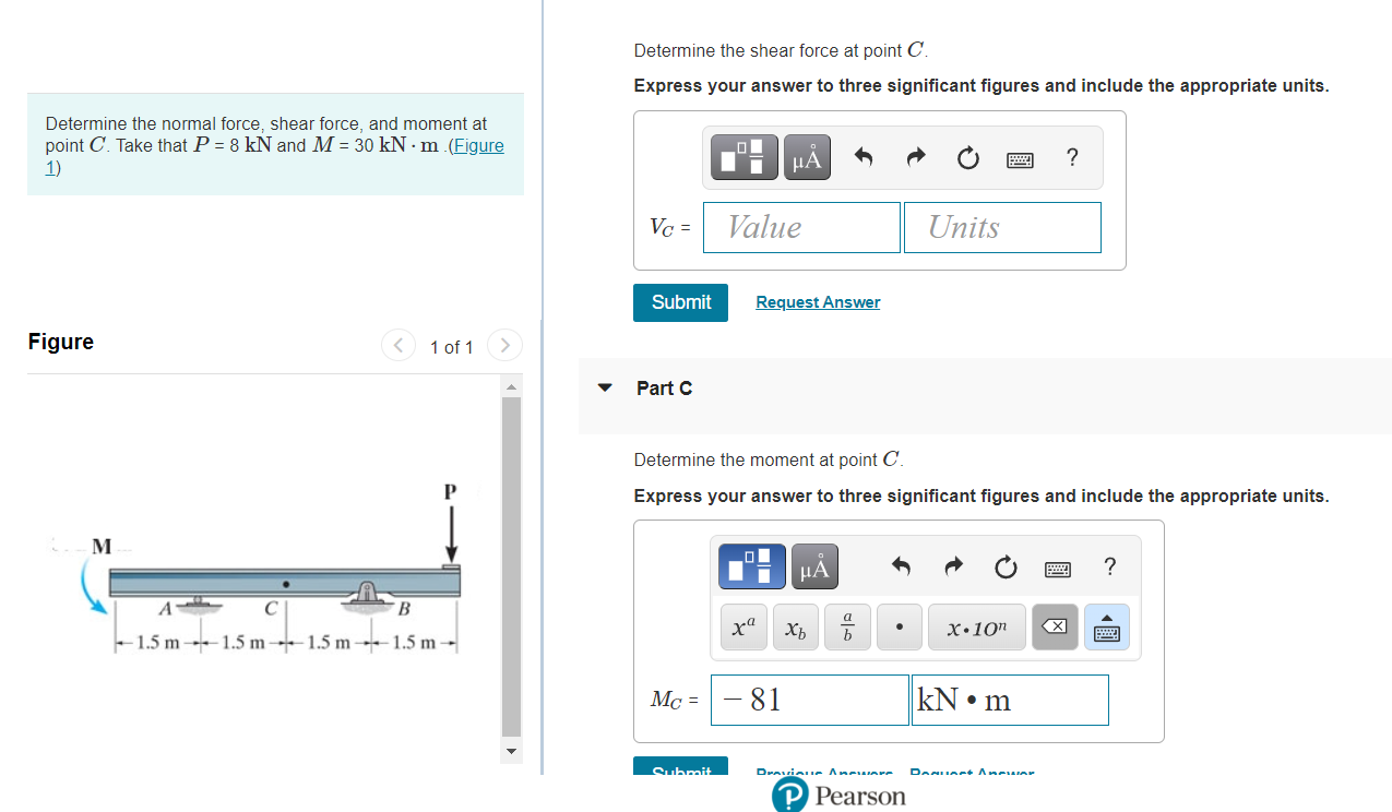 Solved Determine the normal force, shear force, and moment | Chegg.com