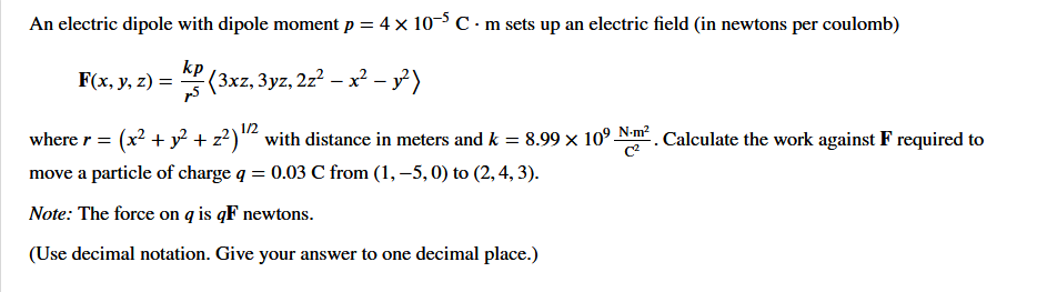 Solved An electric dipole with dipole moment p = 4 x 10-5C-m | Chegg.com