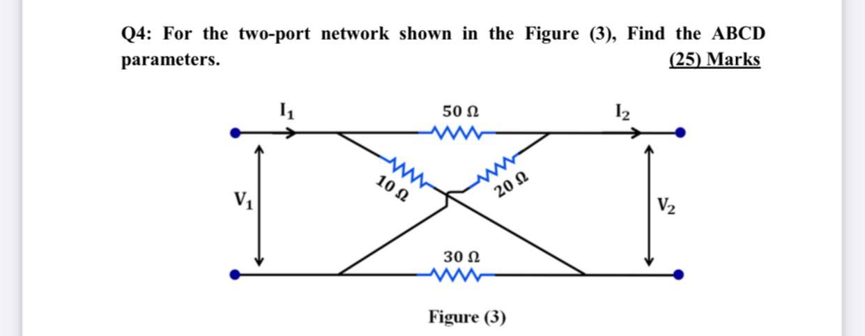 Solved Q4: For the two-port network shown in the Figure (3), | Chegg.com