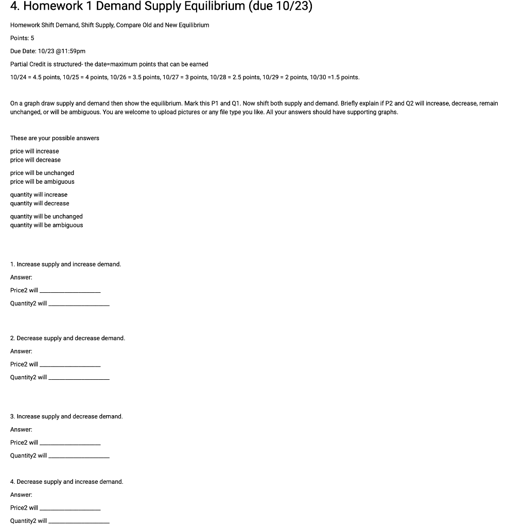 Solved 4. Homework 1 Demand Supply Equilibrium (due 10/23) | Chegg.com