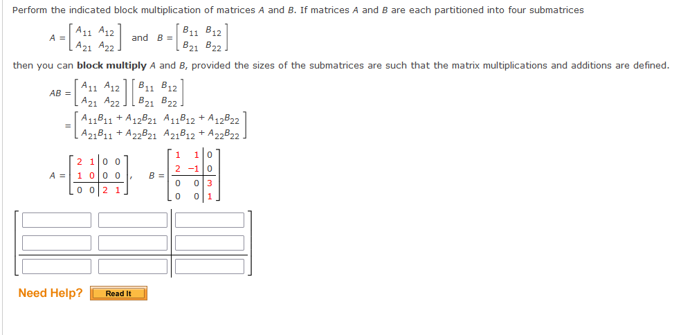 Solved Perform The Indicated Block Multiplication Of | Chegg.com