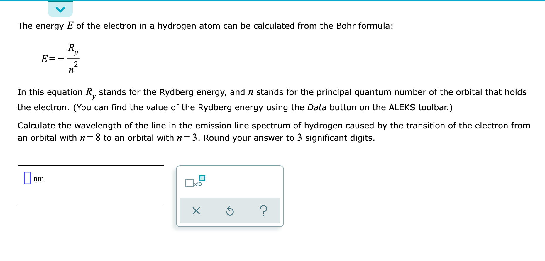 Solved The energy E of the electron in a hydrogen atom can | Chegg.com