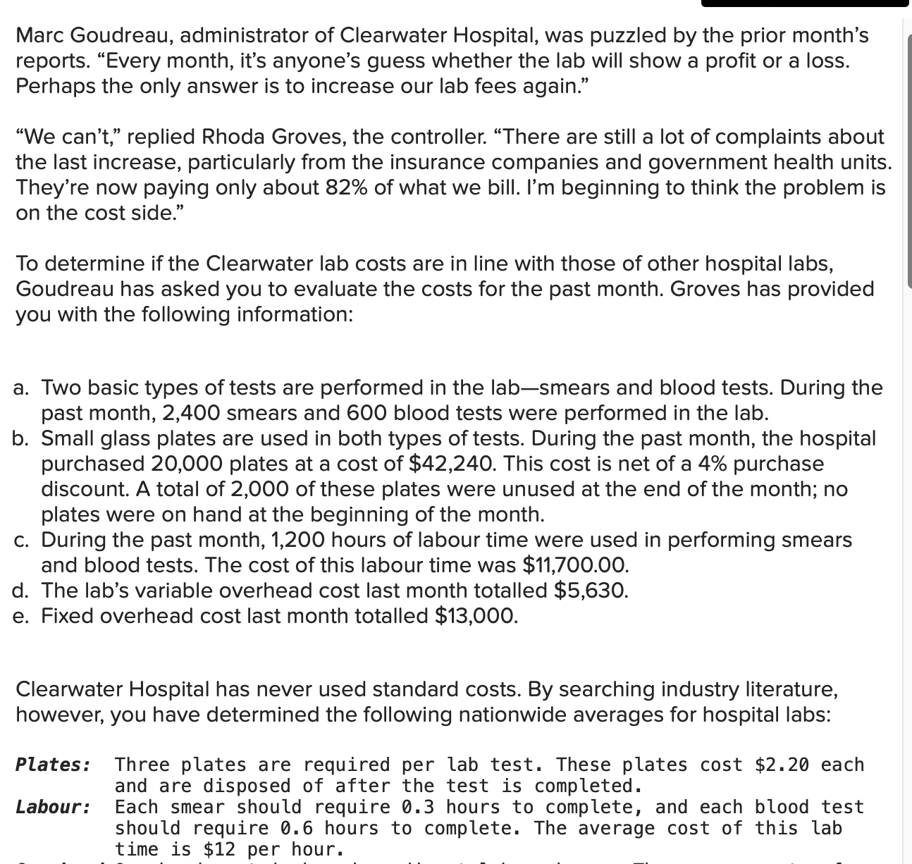 Solved Marc Goudreau, administrator of Clearwater Hospital,