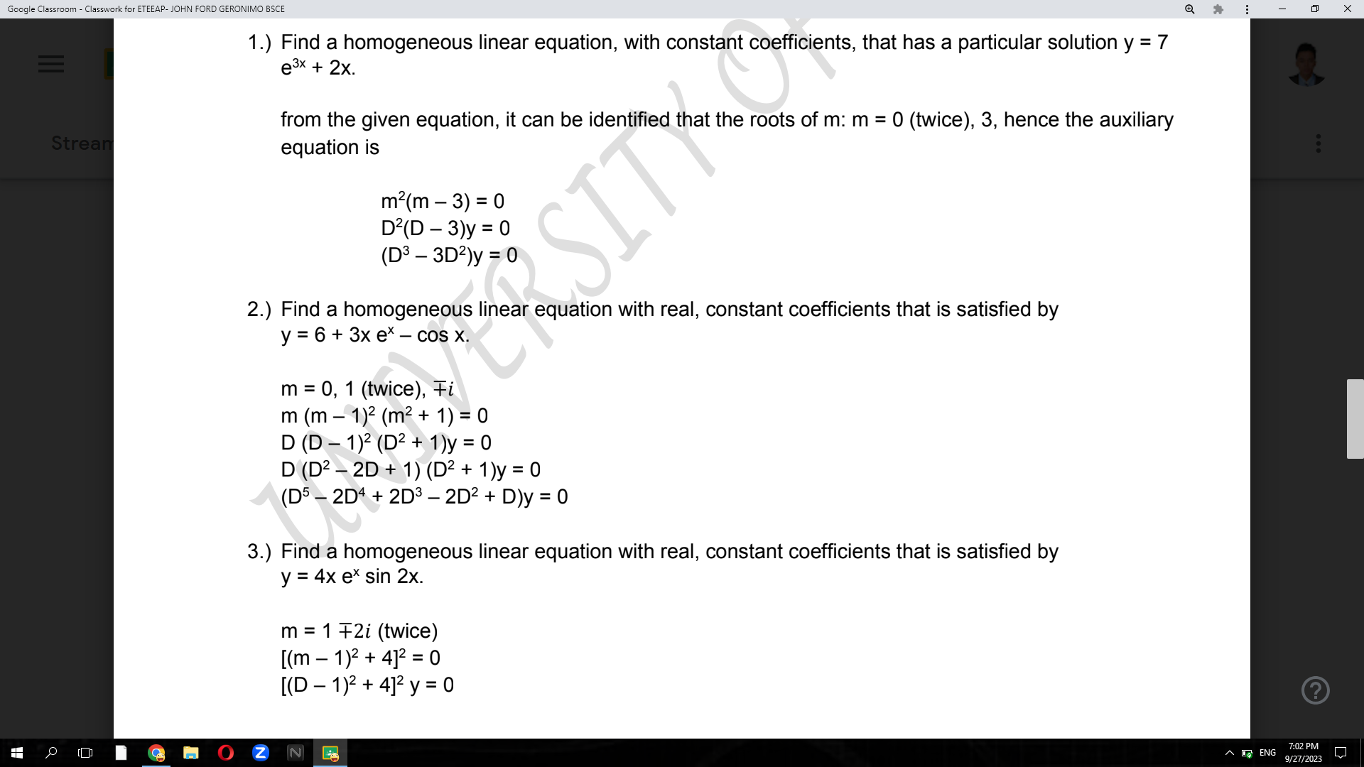 Solved 1.) Find a homogeneous linear equation, with constant | Chegg.com