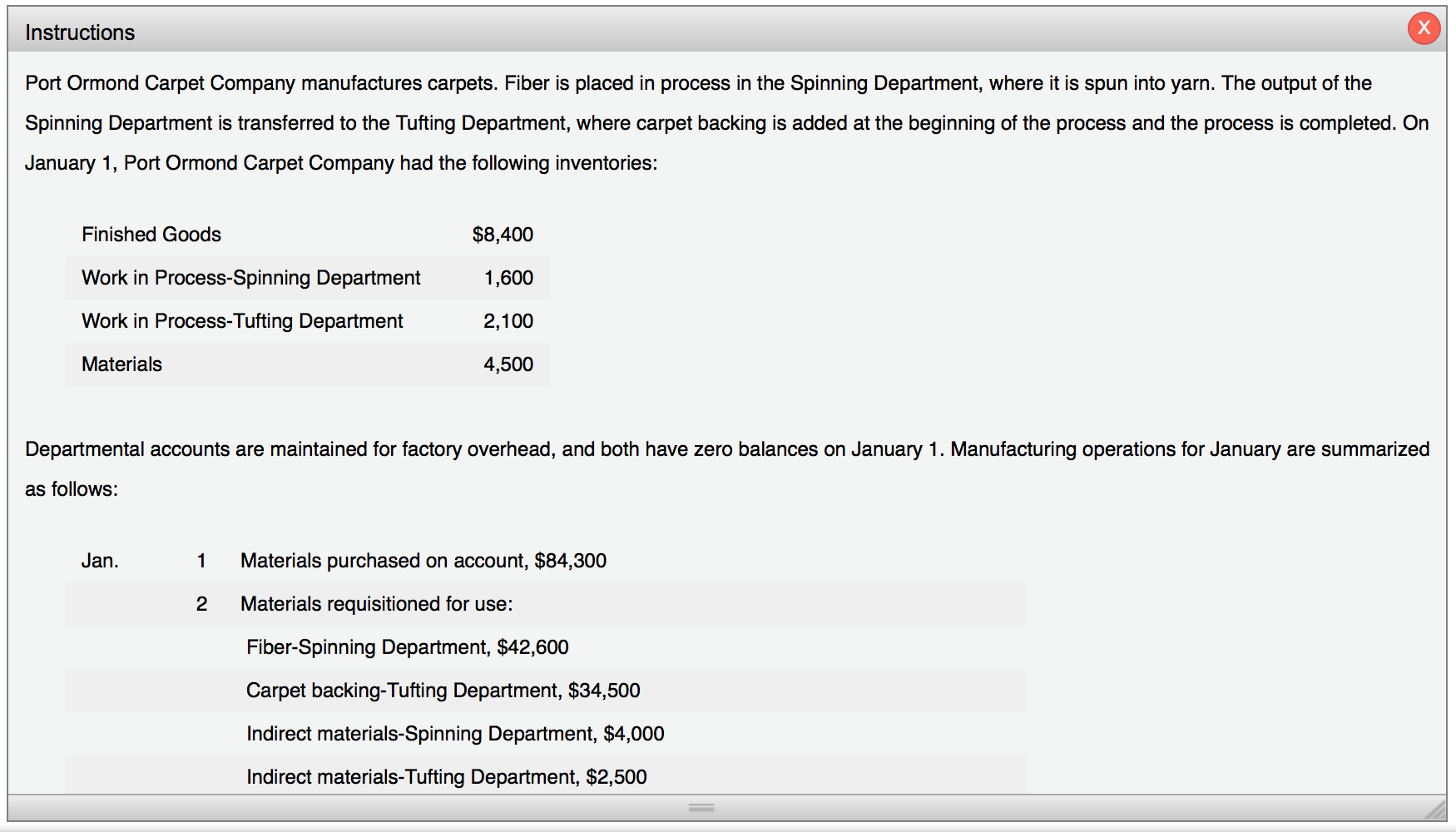 Solved Instructions Port Ormond Carpet Company manufactures