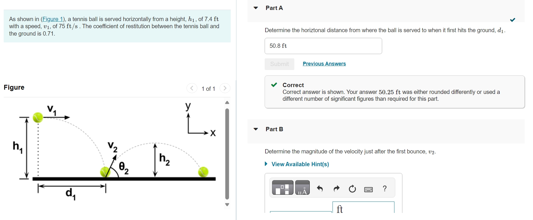 [Solved] As shown in (Figure 1), a tennis ball is served ho
