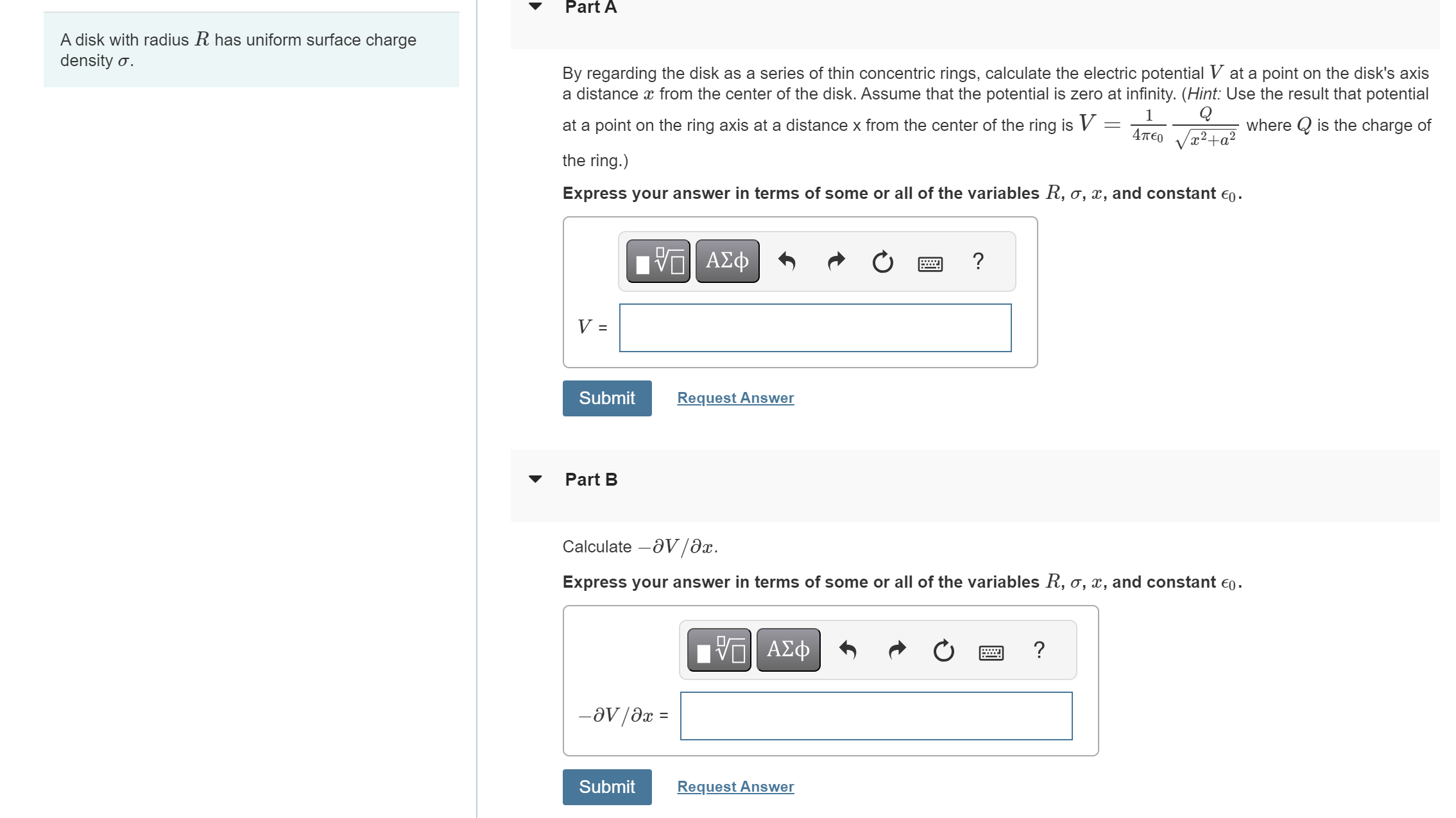 Solved A disk with radius R has uniform surface charge | Chegg.com