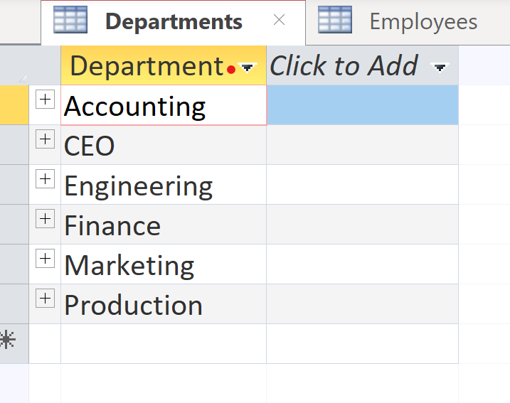 Solved Х + Departments Employees Department - Click to Add + | Chegg.com