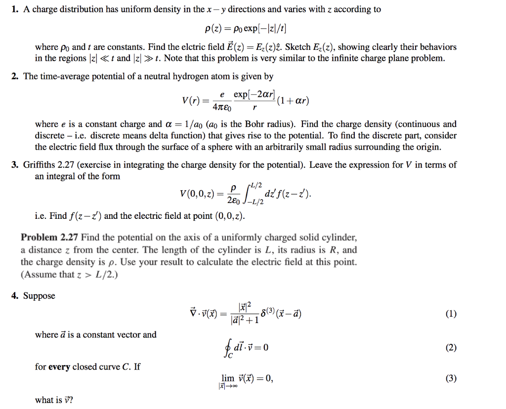 Solved 1. A charge distribution has uniform density in the | Chegg.com