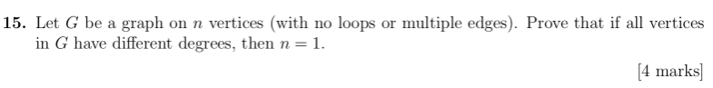 Solved 15. Let G be a graph on n vertices (with no loops or | Chegg.com