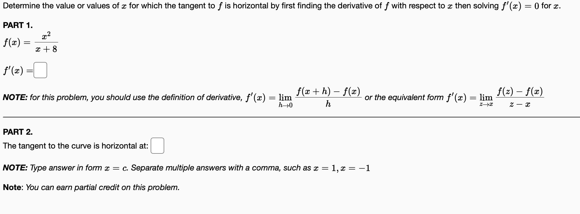 Solved Determine the value or values of x for which the | Chegg.com