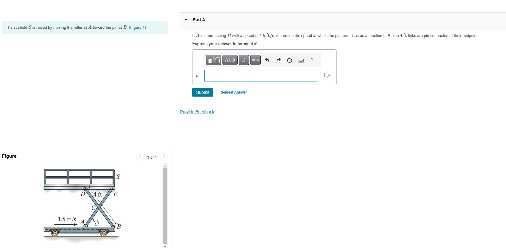 Solved The scaffold S is raised by moving the roller at A