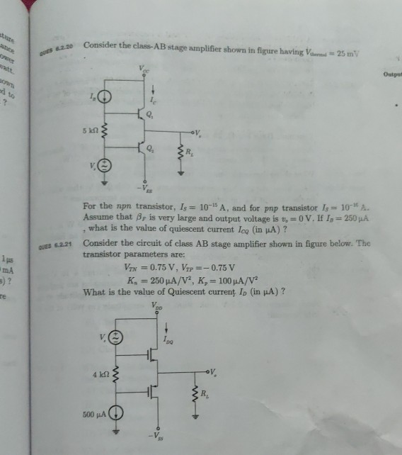 Solved Consider the cla AB stage amplifier shown in figure | Chegg.com