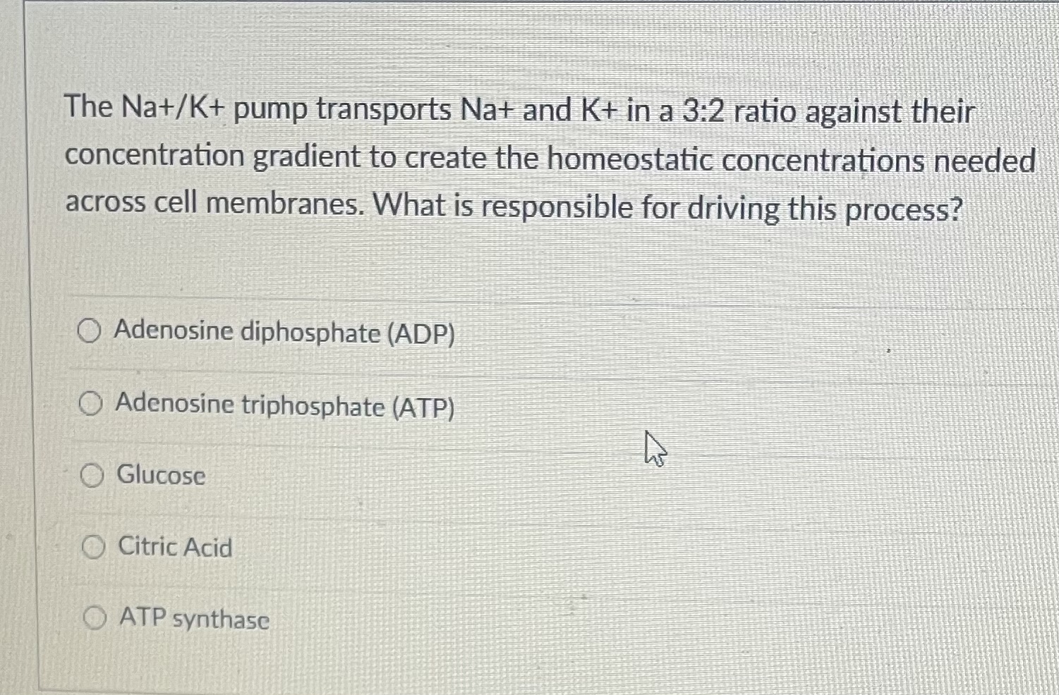 Solved The Na+K+ pump transports Na+ and K+ in a 32 ratio