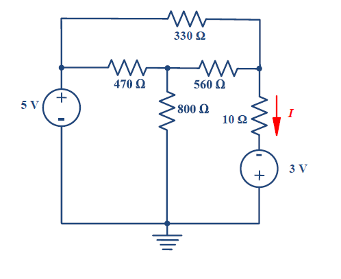 Solved Λ 330 Ω ΑΛΛ- 470 Ω + 5V 560 Ω 800 Ω 10 Ω Ι 3V + | Chegg.com