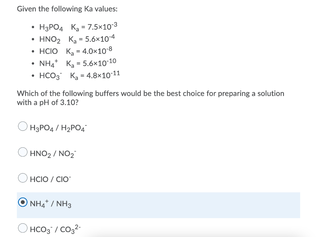 Solved Given the following Ka values: O H3PO4 Ka = 7.5x10-3 | Chegg.com