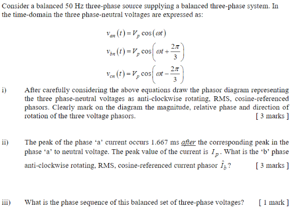 Consider a balanced 50 Hz three-phase source | Chegg.com