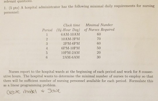 Solved relevant questions. 1. (5 pts) A hospital | Chegg.com