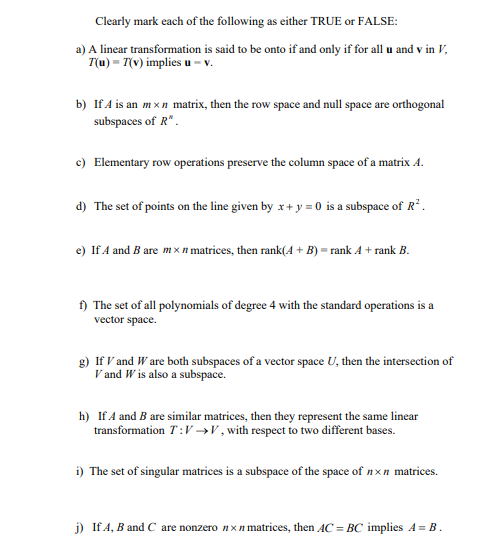 Solved Clearly mark each of the following as either TRUE or