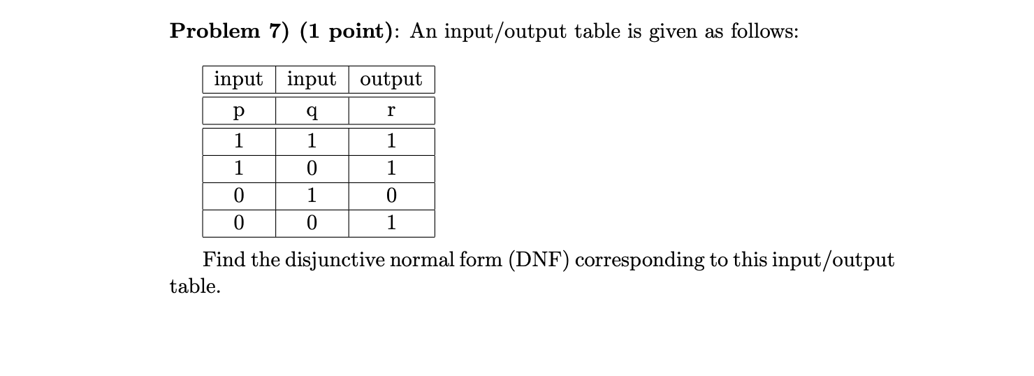 Solved Problem 7) (1 point): An input/output table is given | Chegg.com
