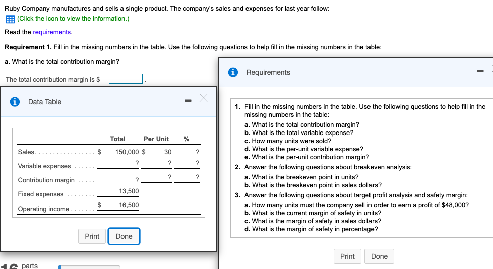 Solved Ruby Company manufactures and sells a single product.