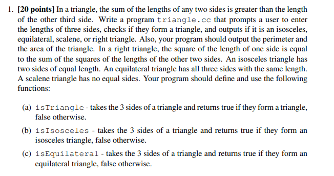 Solved 1. [20 points] In a triangle, the sum of the lengths | Chegg.com