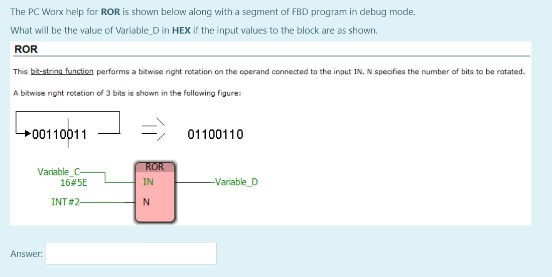 Solved The PC Worx help for ROR is shown below along with a