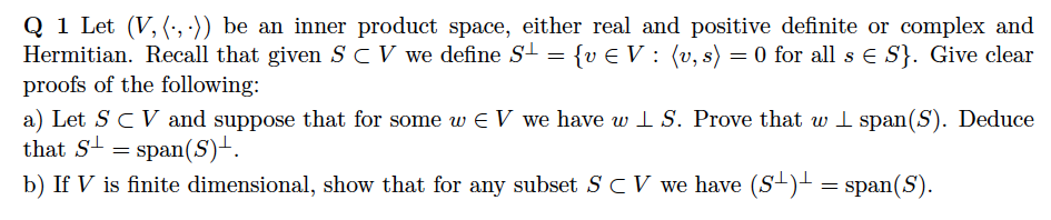 Solved Q 1 Let (V, (,) be an inner product space, either | Chegg.com
