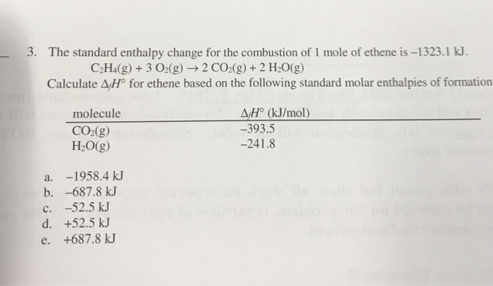 Solved 3. The standard enthalpy change for the combustion of