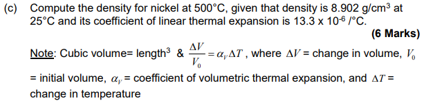 Solved (c) Compute the density for nickel at 500°C, given | Chegg.com