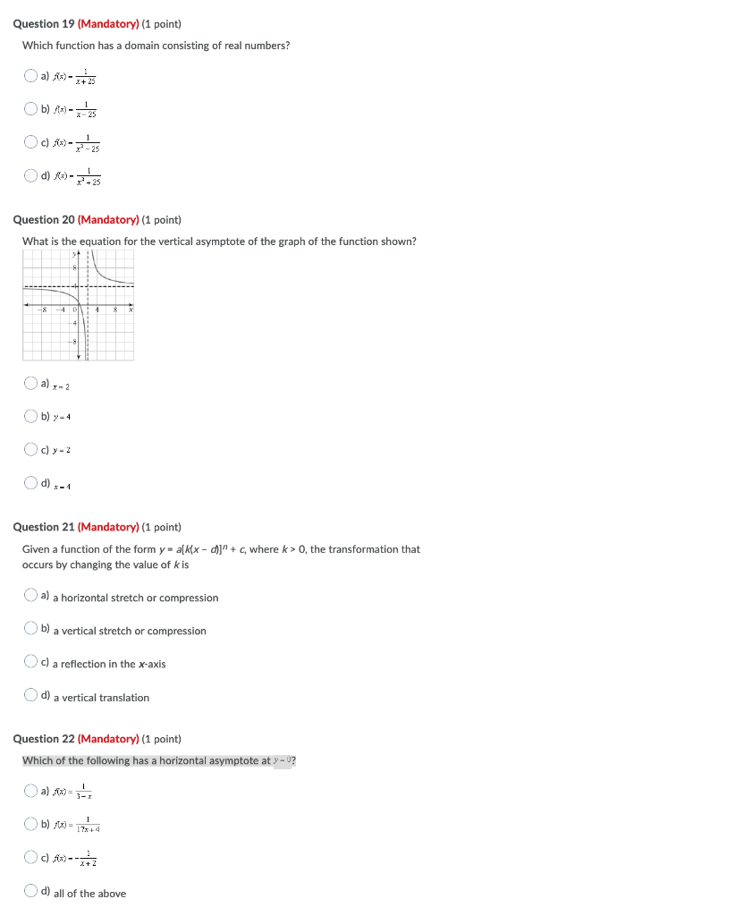 Solved Question 19 Mandatory 1 Point Which Function Has